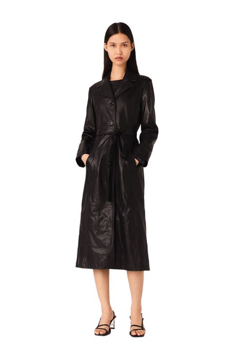 Long leather trench coat
