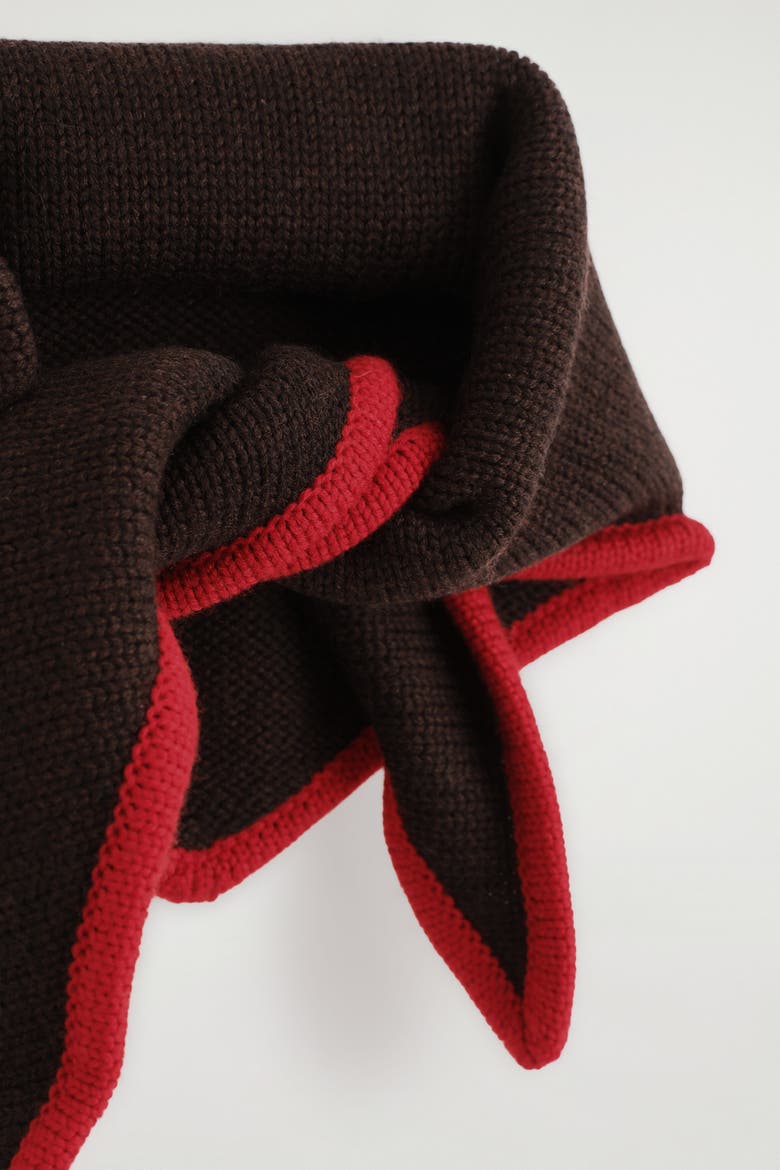 Contrast-Tipped Merino Wool Triangle Scarf, Alternate, color, BROWN / RED