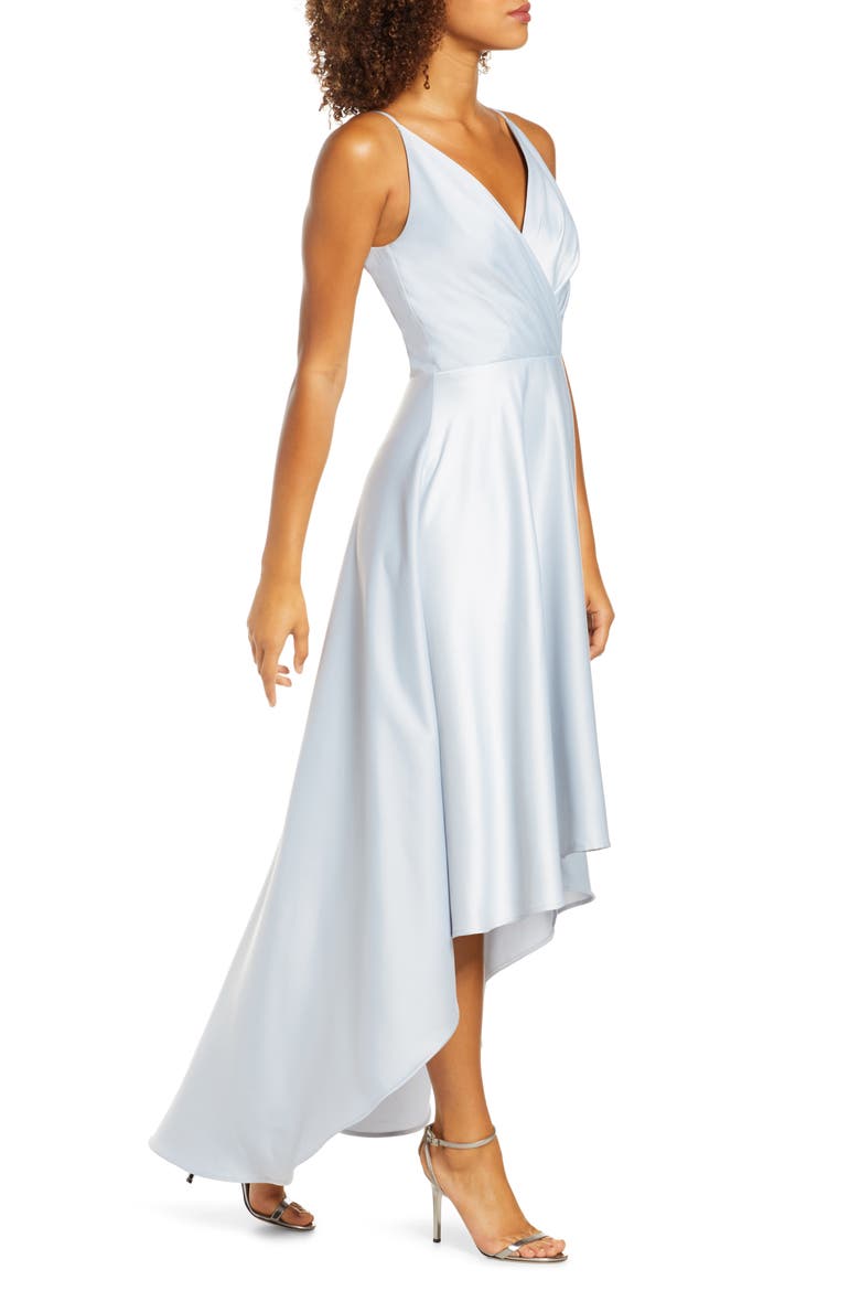 Ivy Surplice High/Low Satin Gown, Alternate, color, BLUE