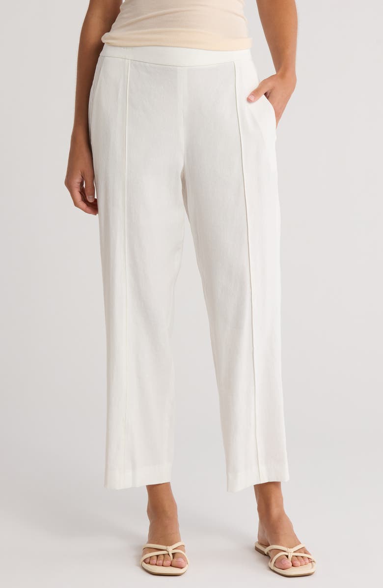 Vince Pintuck Tapered Crop Linen Blend Trousers, Main, color, Off White