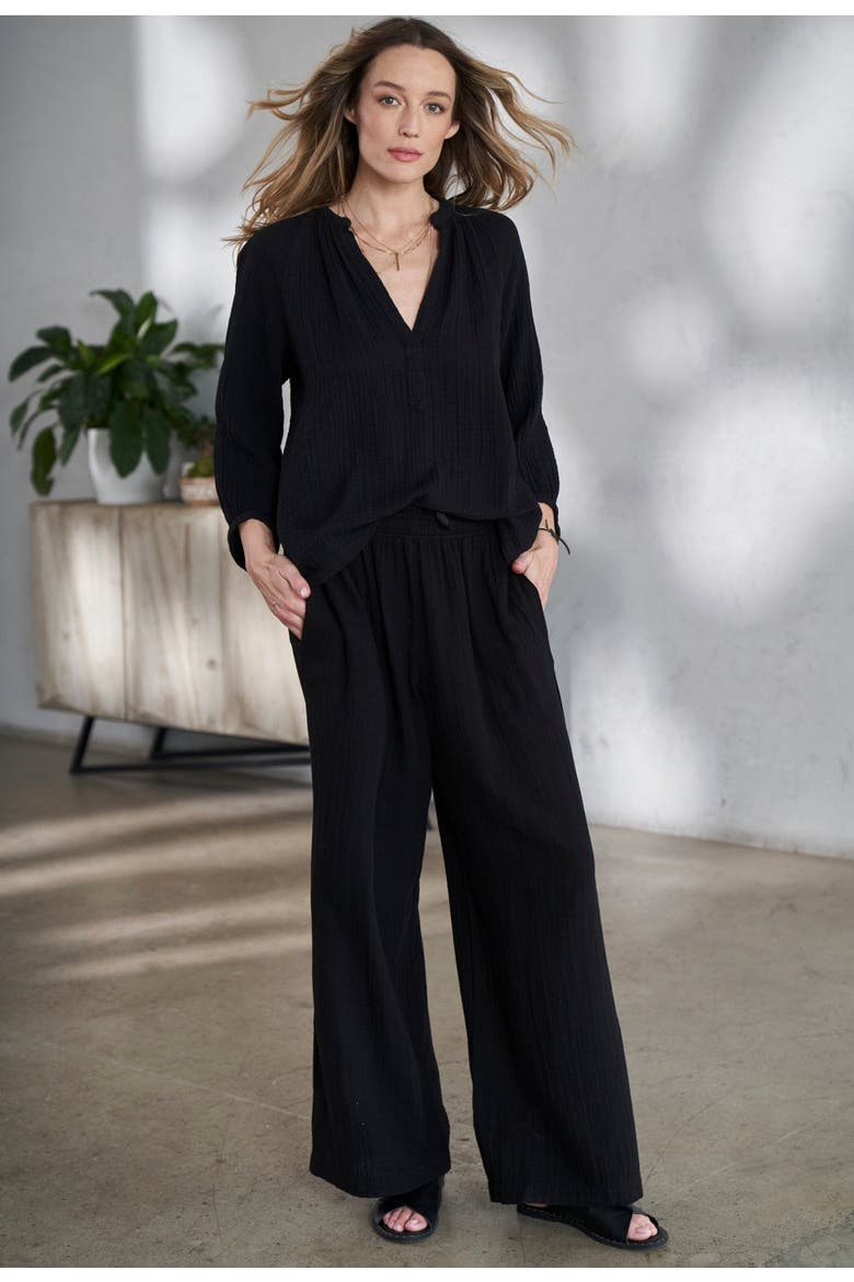 Gauze Palazzo Pant, Alternate, color, Black