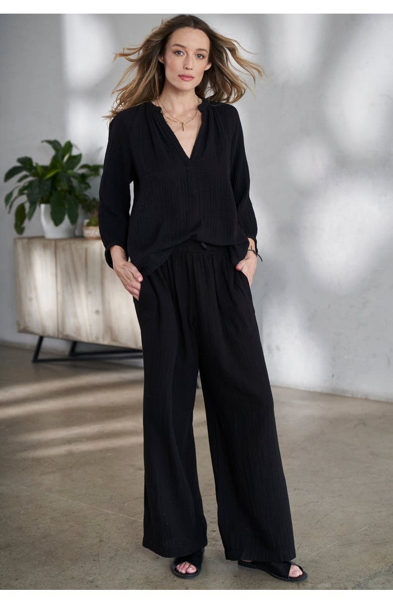 ocean+main Gauze Palazzo Pant, Alternate, color, Black