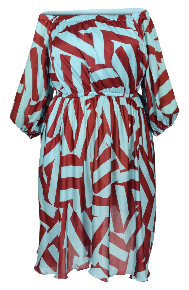 MAYES NYC Edwina Off the Shoulder Long Sleeve Dress, Alternate, color, Circle Stripes