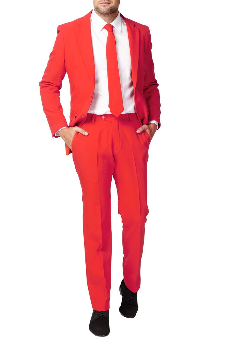 Red Devil Slim Fit Two-Piece Suit & Tie Set, Main, color, MEDIUM RED