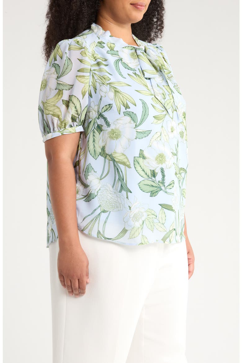 Serenade Tie Neck Top, Alternate, color, BLUE/ WHITE/ GREENS