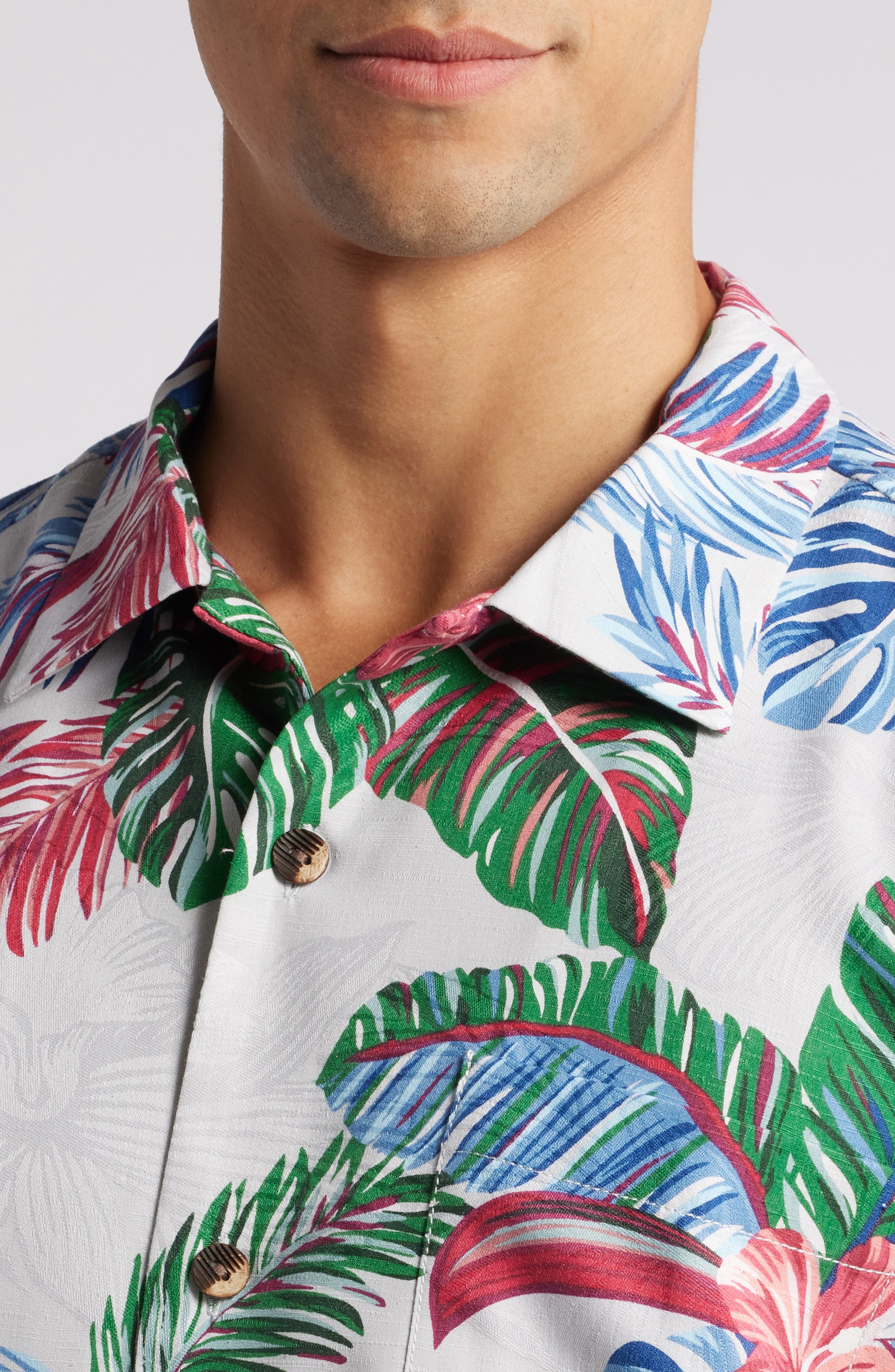 Frond Fusion Short Sleeve Silk Blend Button-Up Shirt - image 2