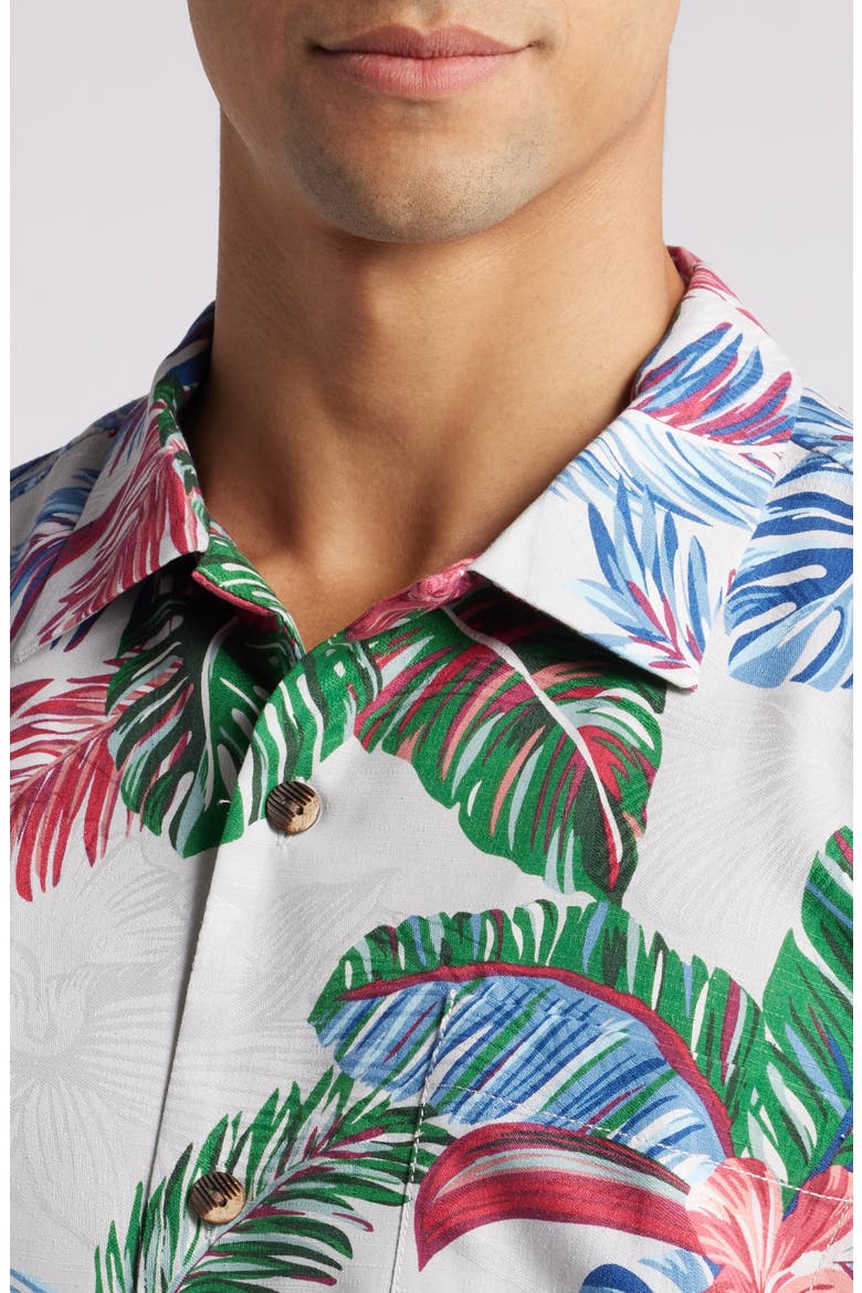 Frond Fusion Short Sleeve Silk Blend Button-Up Shirt, Alternate, color, BREEZE