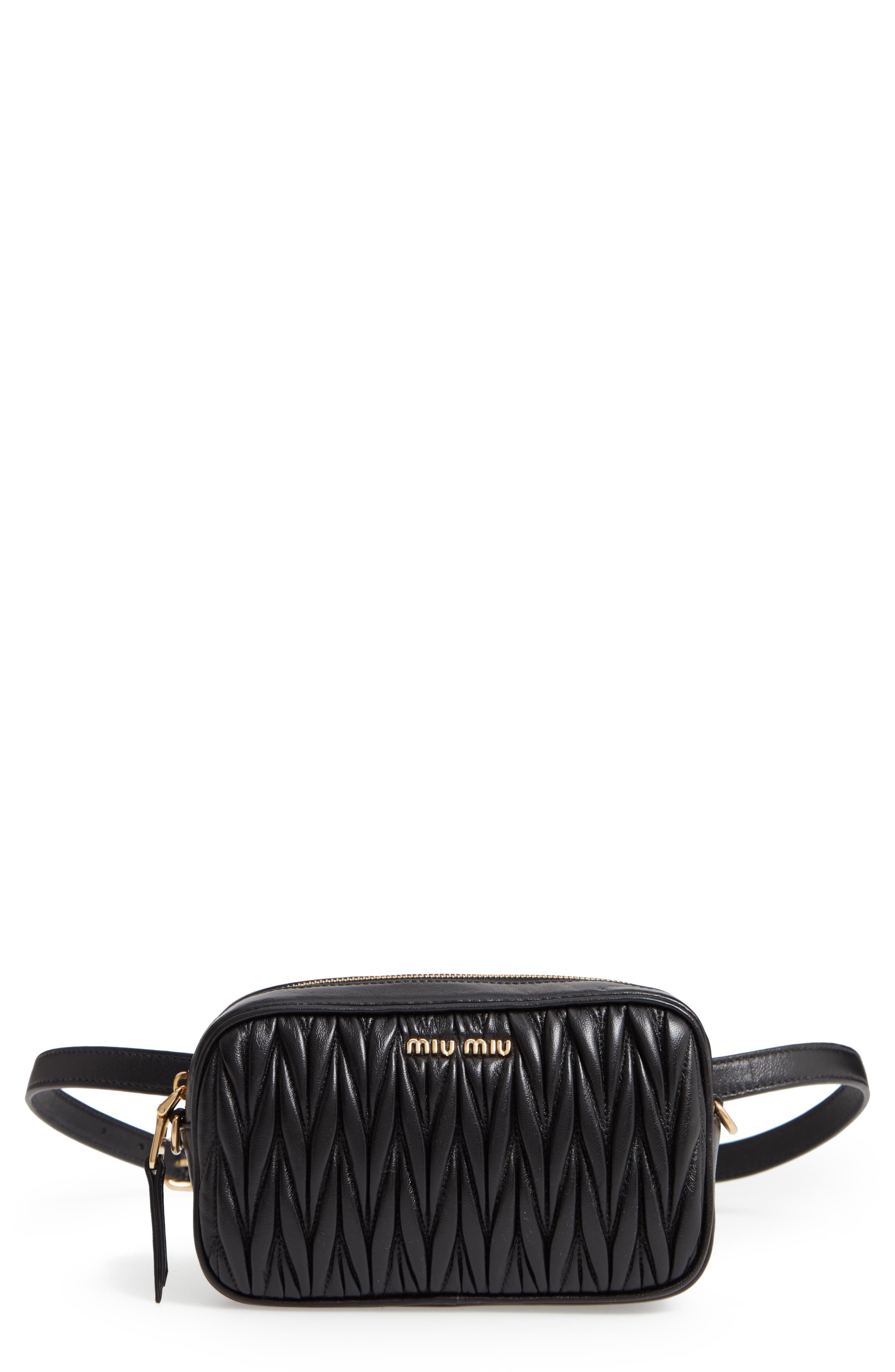 Miu Miu Rider Matelassé Leather Belt Bag, Main, color, 