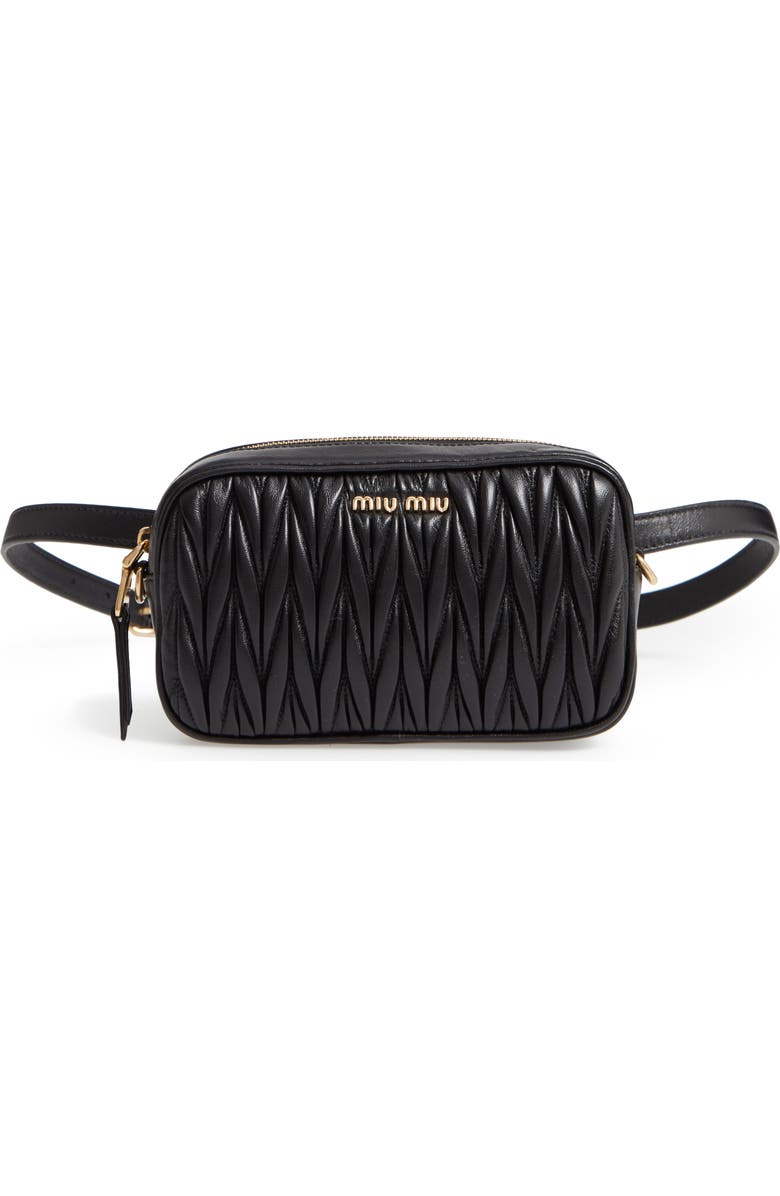 Miu Miu Rider Matelassé Leather Belt Bag, Main, color,