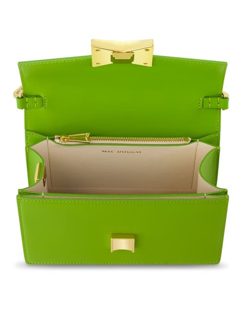 Mac Duggal Classic Leather Gold Plated Hardware Shoulder Bag In Pear