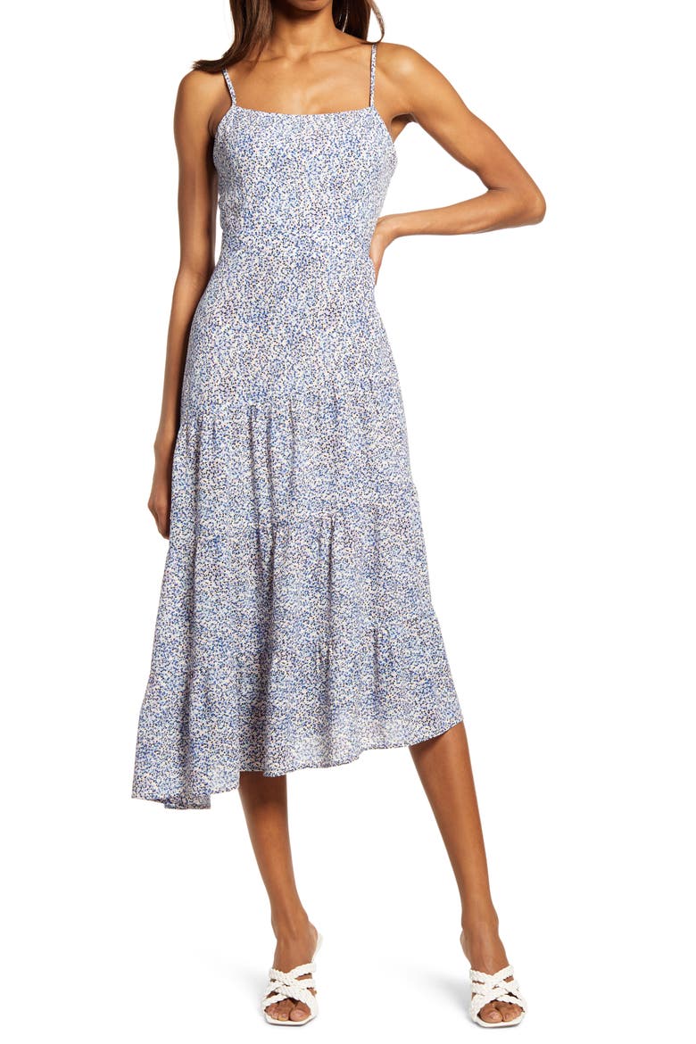 Mini Dot Asymmetric Dress, Main, color, BLUE MULTI MINI DOT