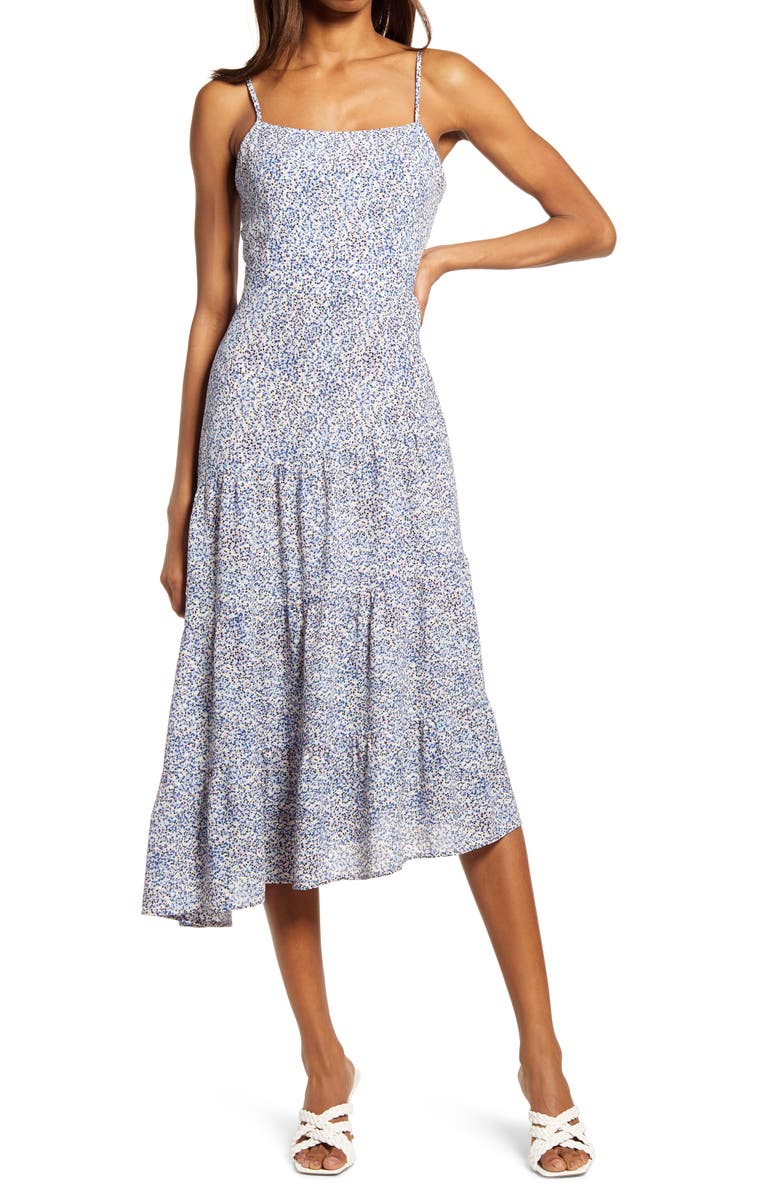 Chelsea28 Mini Dot Asymmetric Dress, Main, color,