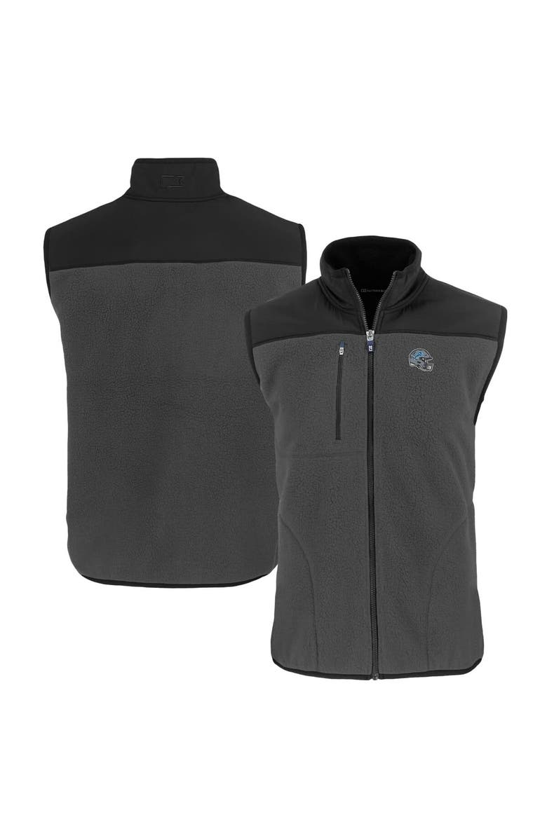 Cutter & Buck Men's Cutter & Buck  Gray Detroit Lions Helmet Cascade Eco Sherpa Fleece Full-Zip Vest, Main, color, 