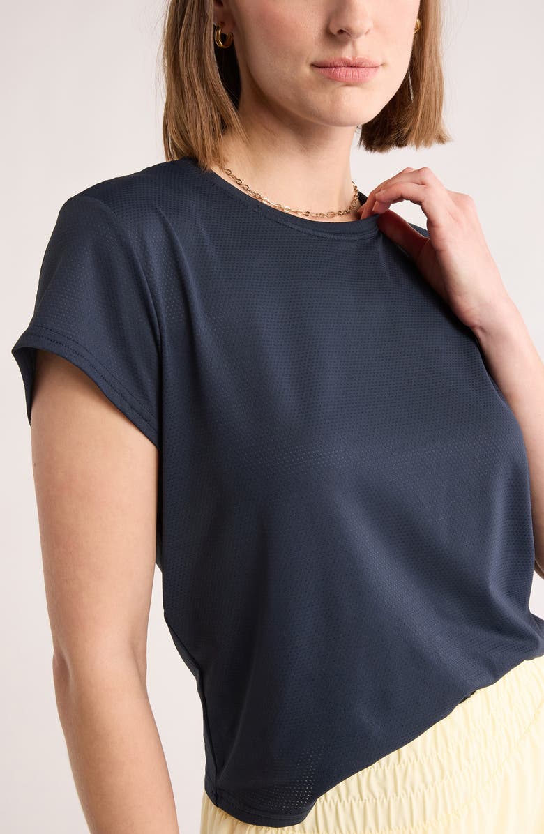 Z by Zella Flow Mesh Pleated T-Shirt, Alternate, color, Navy Sapphire
