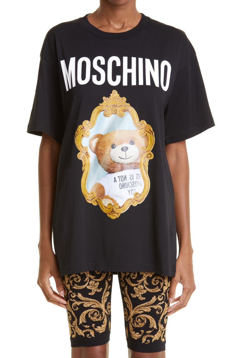 Oversize Mirror Bear Print Cotton Graphic Tee, Main, color, FANTASY PRINT BLACK