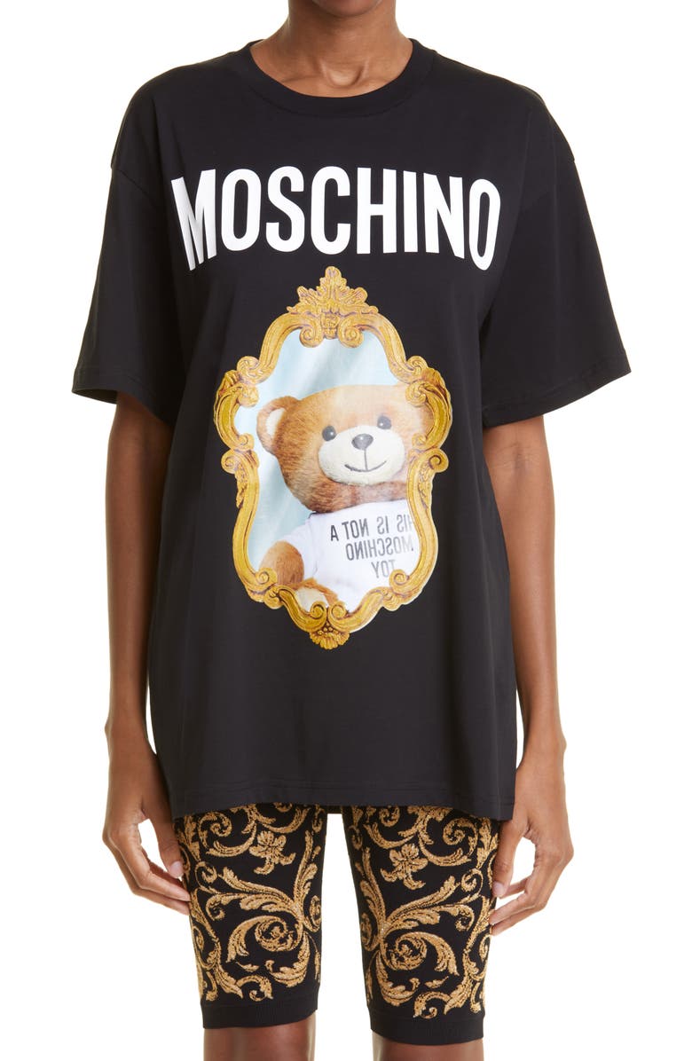 Moschino Oversize Mirror Bear Print Cotton Graphic Tee, Main, color, 