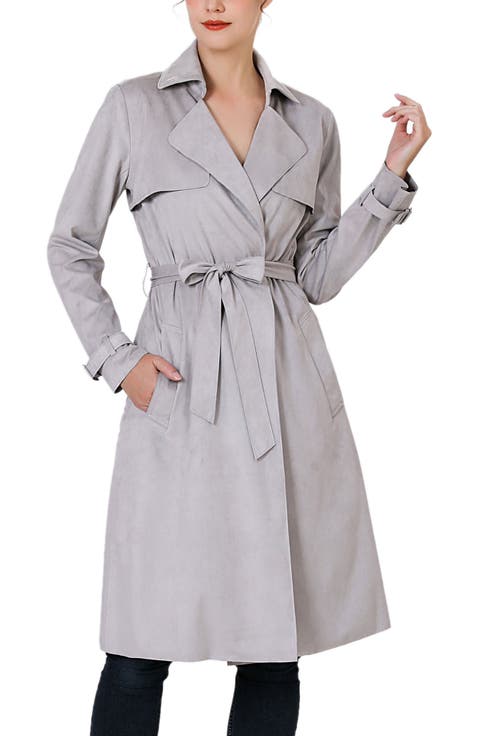 Women's Aria Long Faux Suede Trench Coat