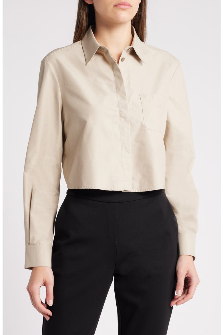 Crop Poplin Button-Up Shirt, Main, color, SOLID MEDIUM BEIGE