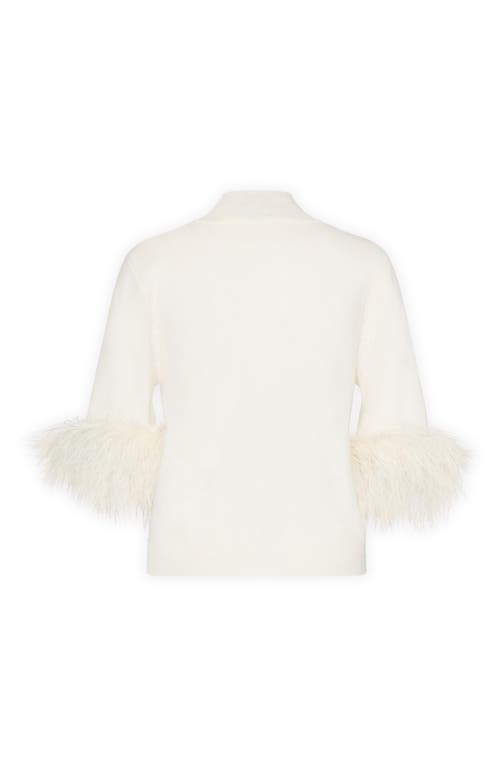 Milly Feather Detail Mock Neck Sweater In Nude