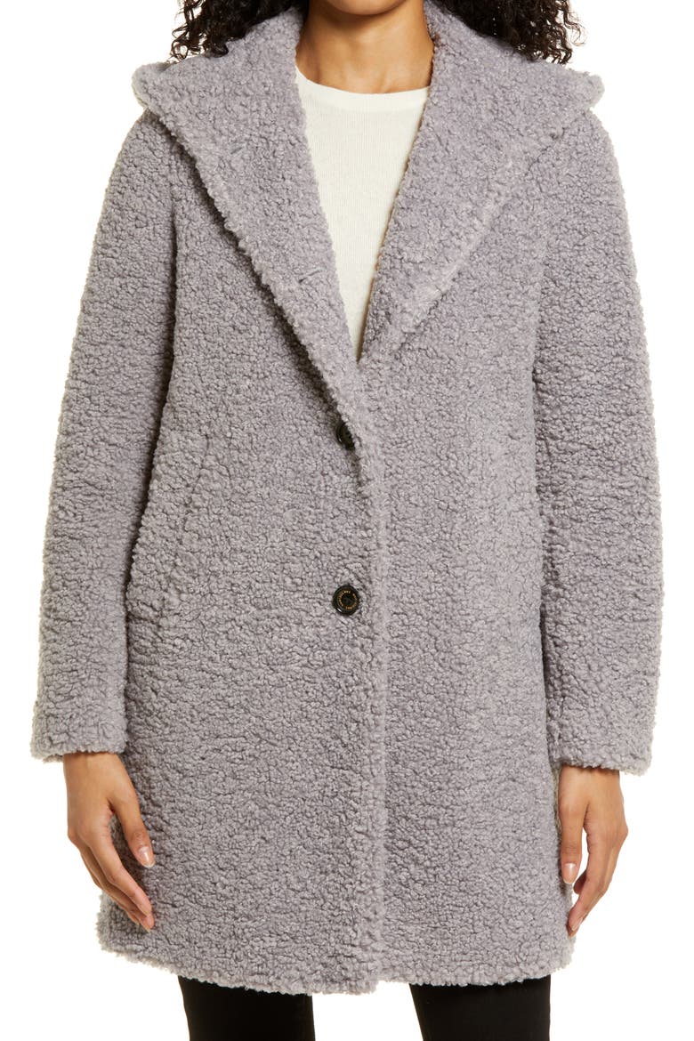 Hooded Faux Shearling Teddy Coat, Alternate, color, LIGHT GREY