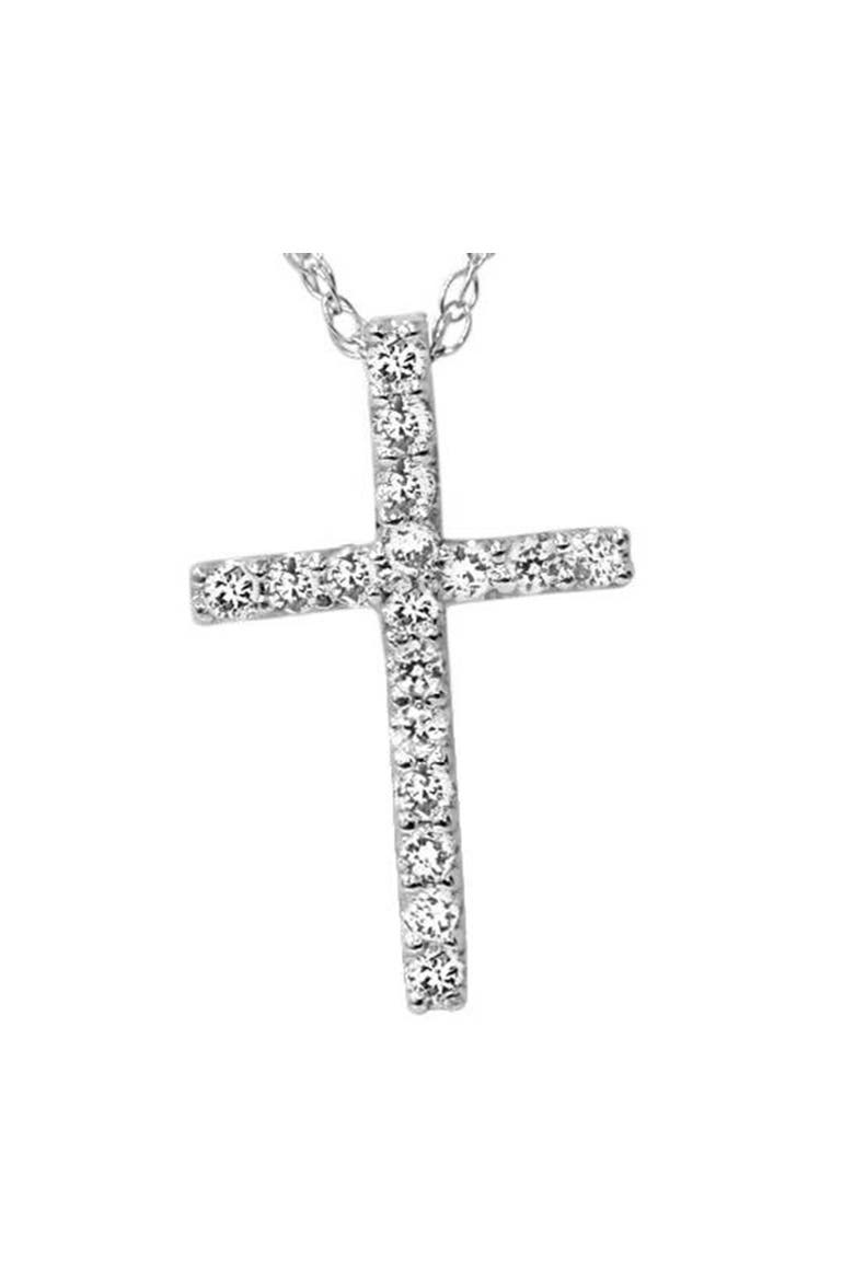 1/10ct Diamond Cross Pendant 10K Gold 1/2" Tall Lab Grown, Main, color, 10k White Gold