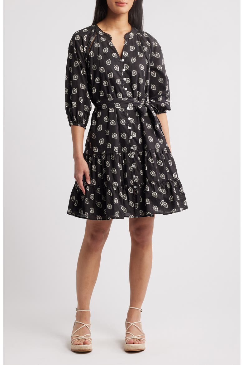 Print Cotton Minidress, Main, color, BLACK- IVORY
