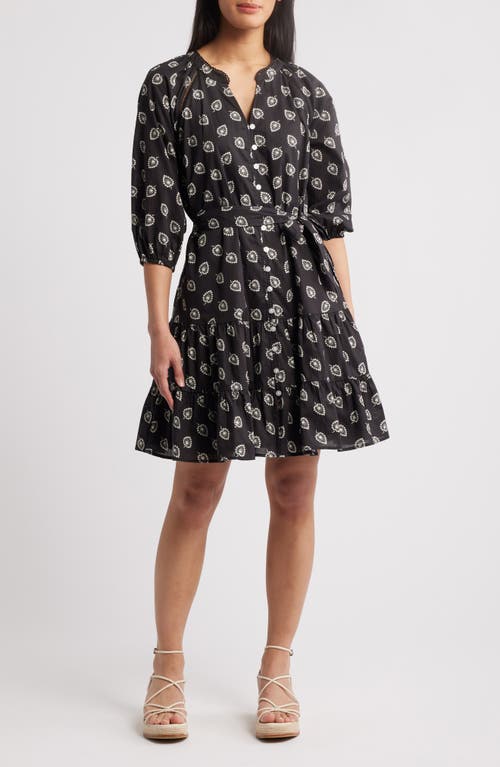 Caslonr Caslon(r) Print Cotton Minidress In Black- Ivory