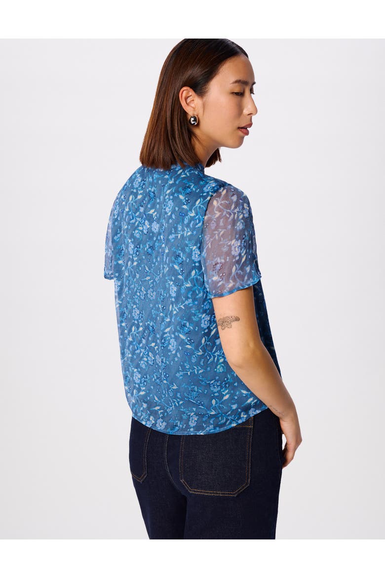 Ditsy Floral V Neck-Blouse, Alternate, color, Teal/Multi