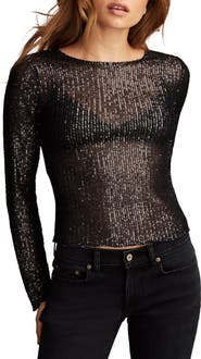 Lucky Brand Sequin Long Sleeve Layering Top