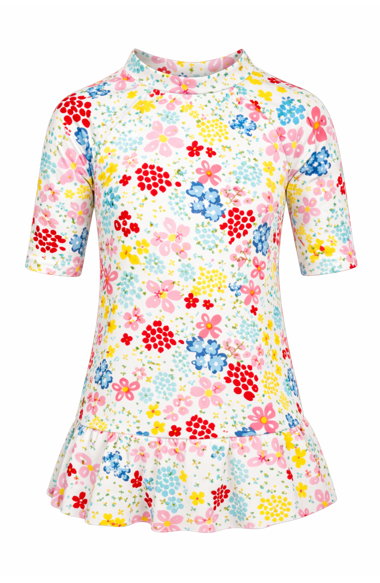 Sunburnt Floral Long Sleeve Flounce Hem Swim Dress, Main, color, Floral Print