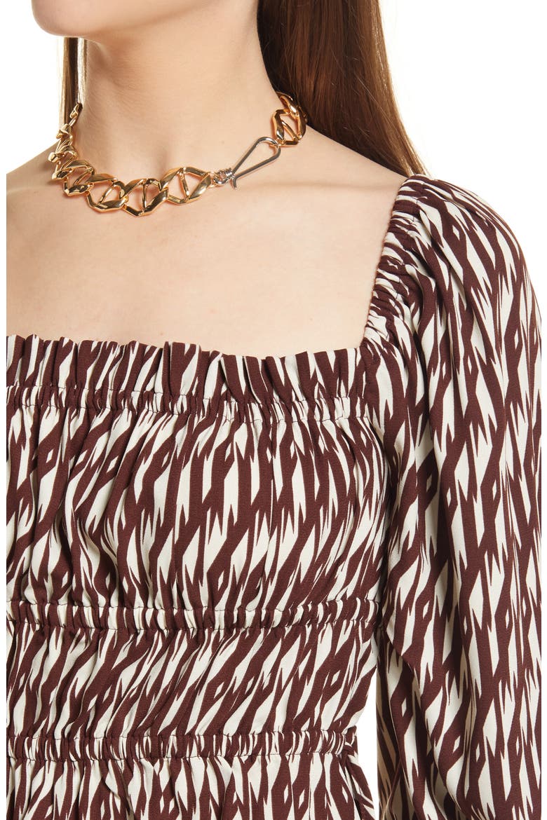 Shirring Detail Square Neck Top, Alternate, color, BROWN-IVORY INVERTED GEO