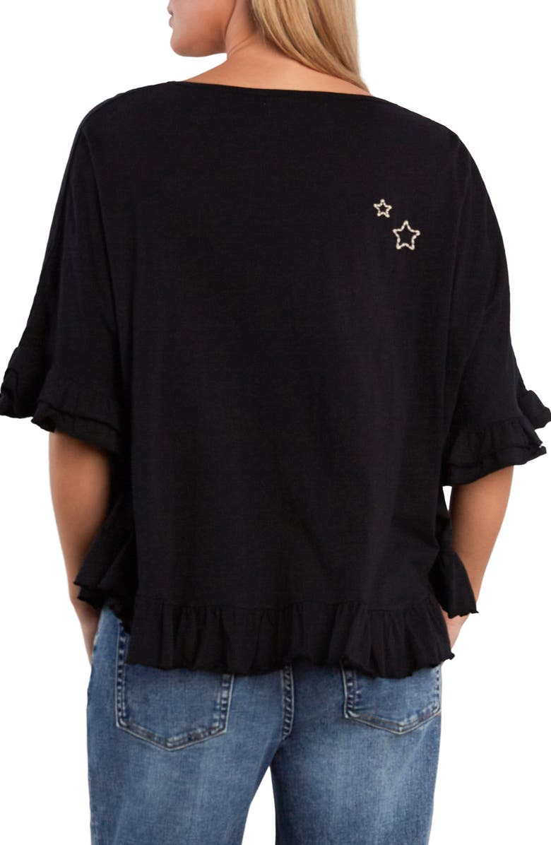 Billy T Worry Free Embroidered Ruffle Cotton Top, Alternate, color, Almost Black