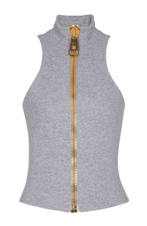 Balmain Sleeveless Cotton Knit Top In Gray