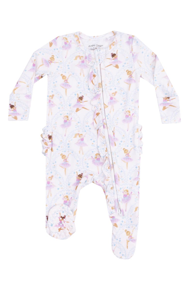 Angel Dear Bow Ballerinas Zip Footie, Main, color, 