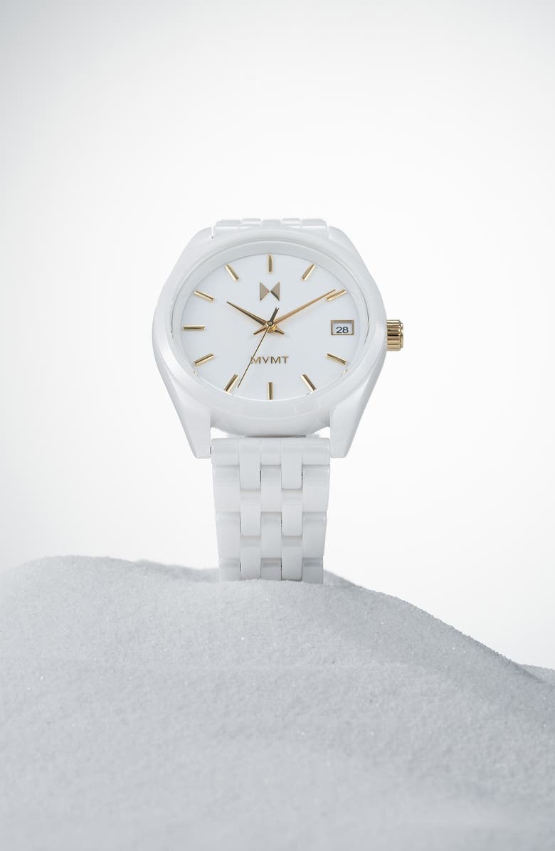 MVMT Rise Boyfriend Ceramic Bracelet Watch, 36mm, Alternate, color, White