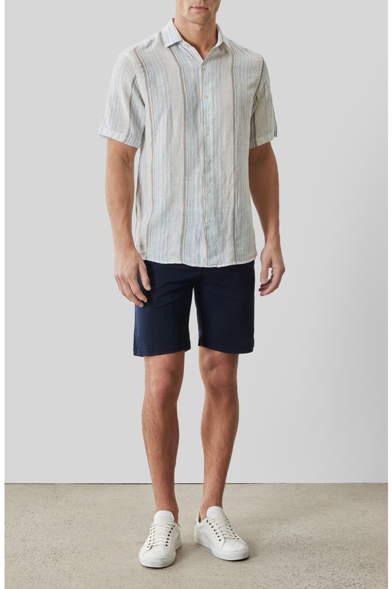 Thayer Stripe Short Sleeve Linen Button-Up Shirt, Alternate, color, FRESH BLUE
