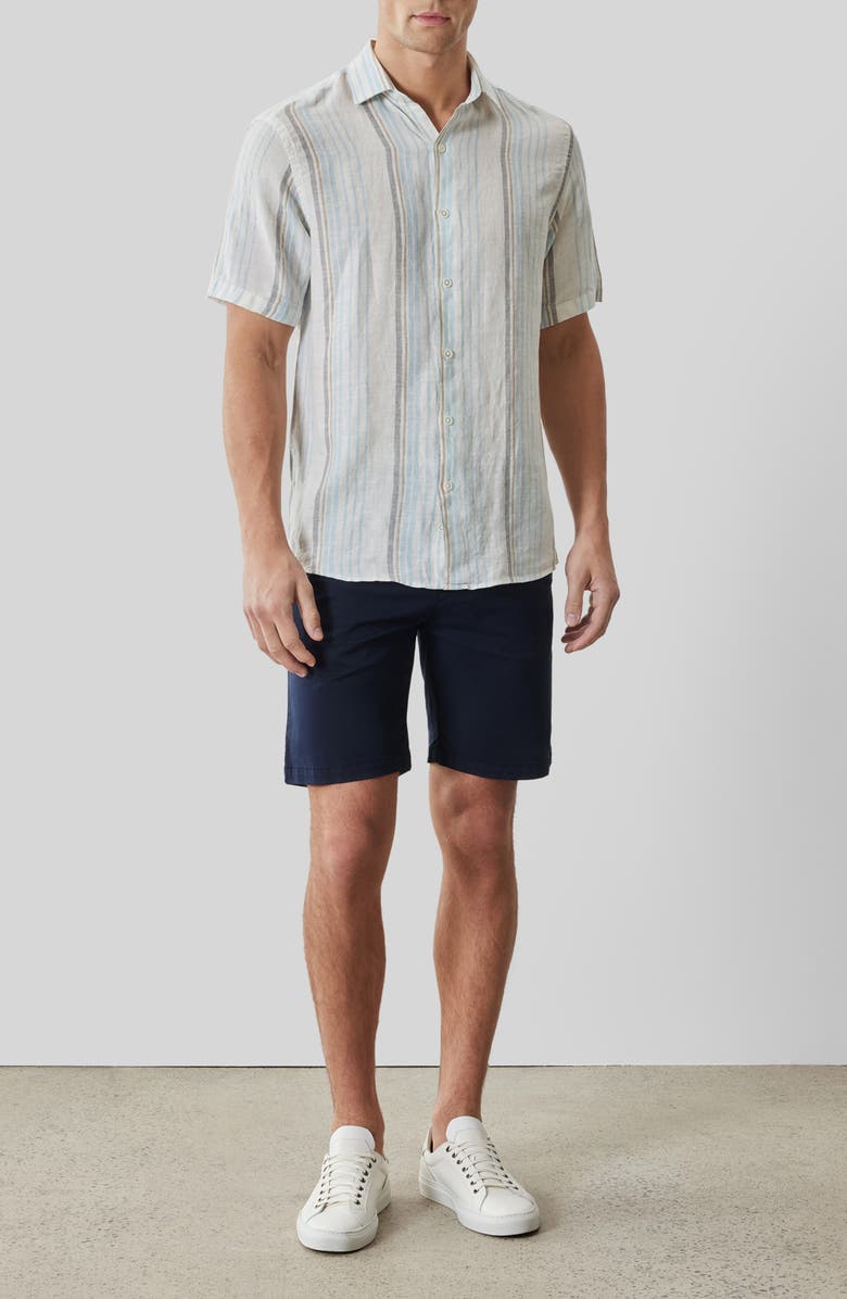 Robert Barakett Thayer Stripe Short Sleeve Linen Button-Up Shirt, Alternate, color, 