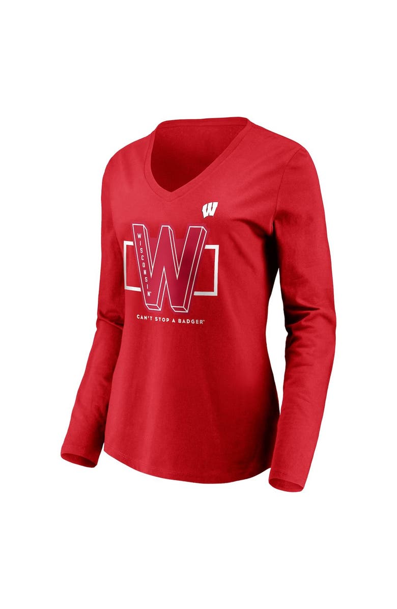 FANATICS Women's Fanatics Branded Red Wisconsin Badgers Can't Stop a Badger V-Neck Long Sleeve T-Shirt, Alternate, color,