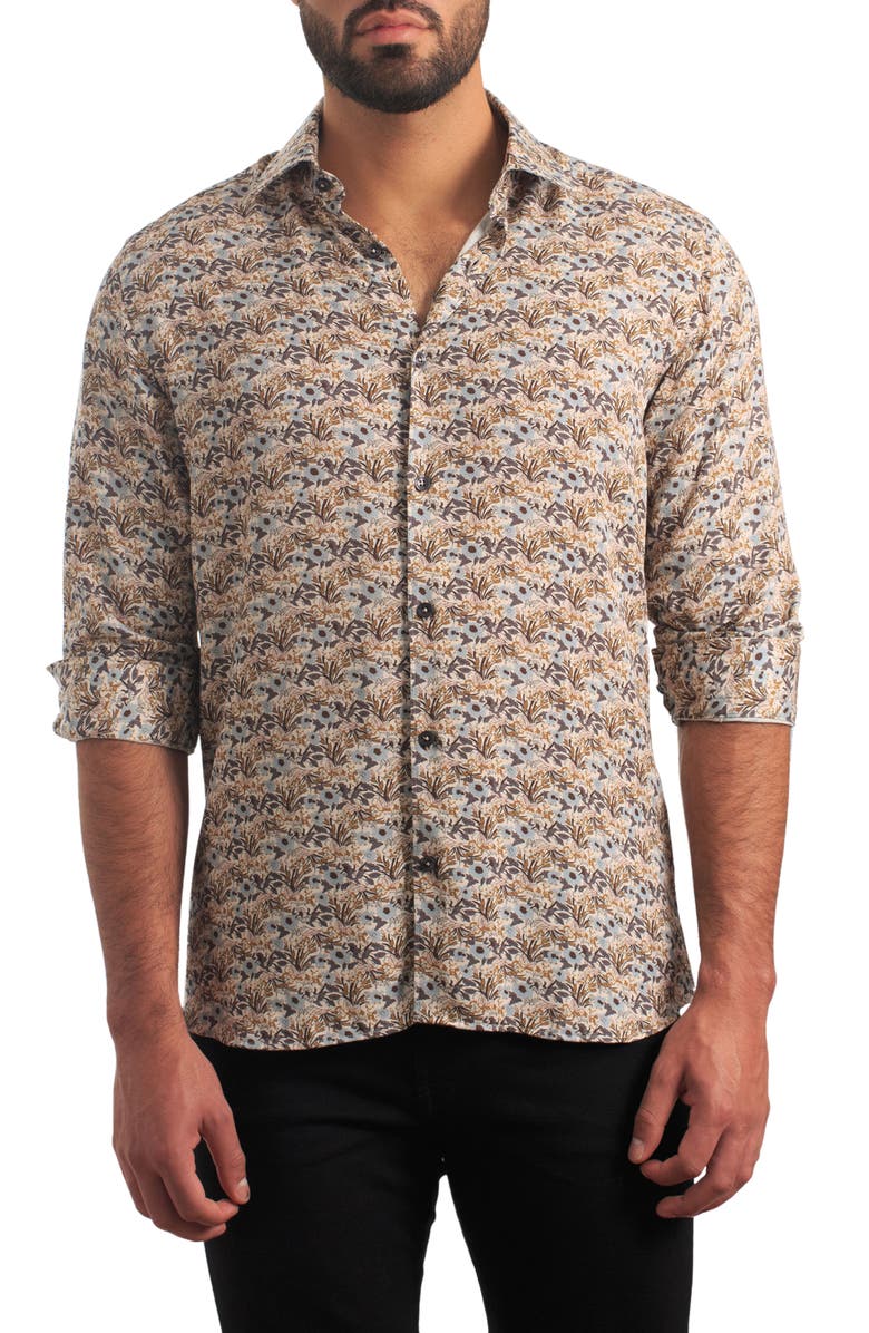 Jared Lang Trim Fit Floral Cotton Button-Up Shirt, Main, color, 