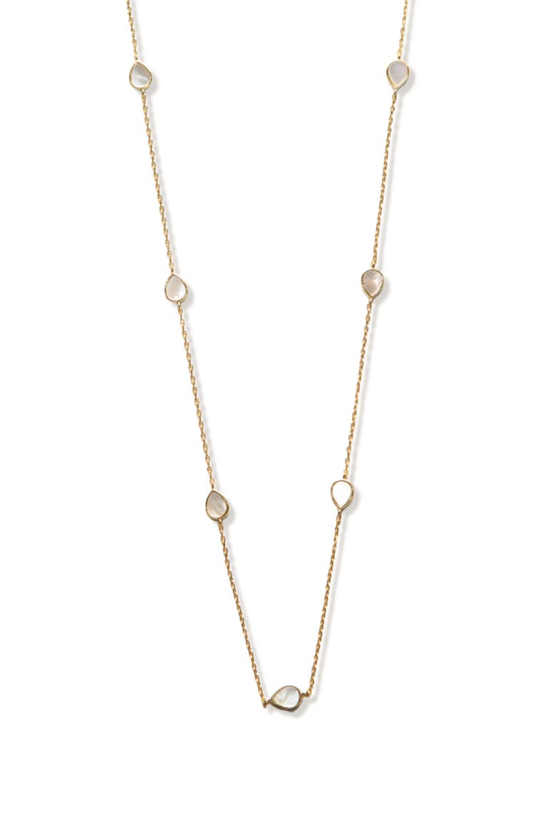 Elongated Mother-of-Pearl Teardrop Station Necklace, Main, color, GOLD