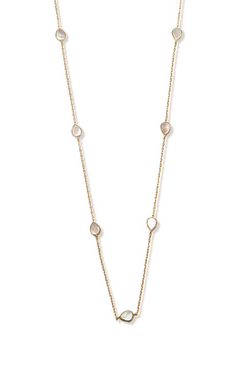Elongated Mother-of-Pearl Teardrop Station Necklace