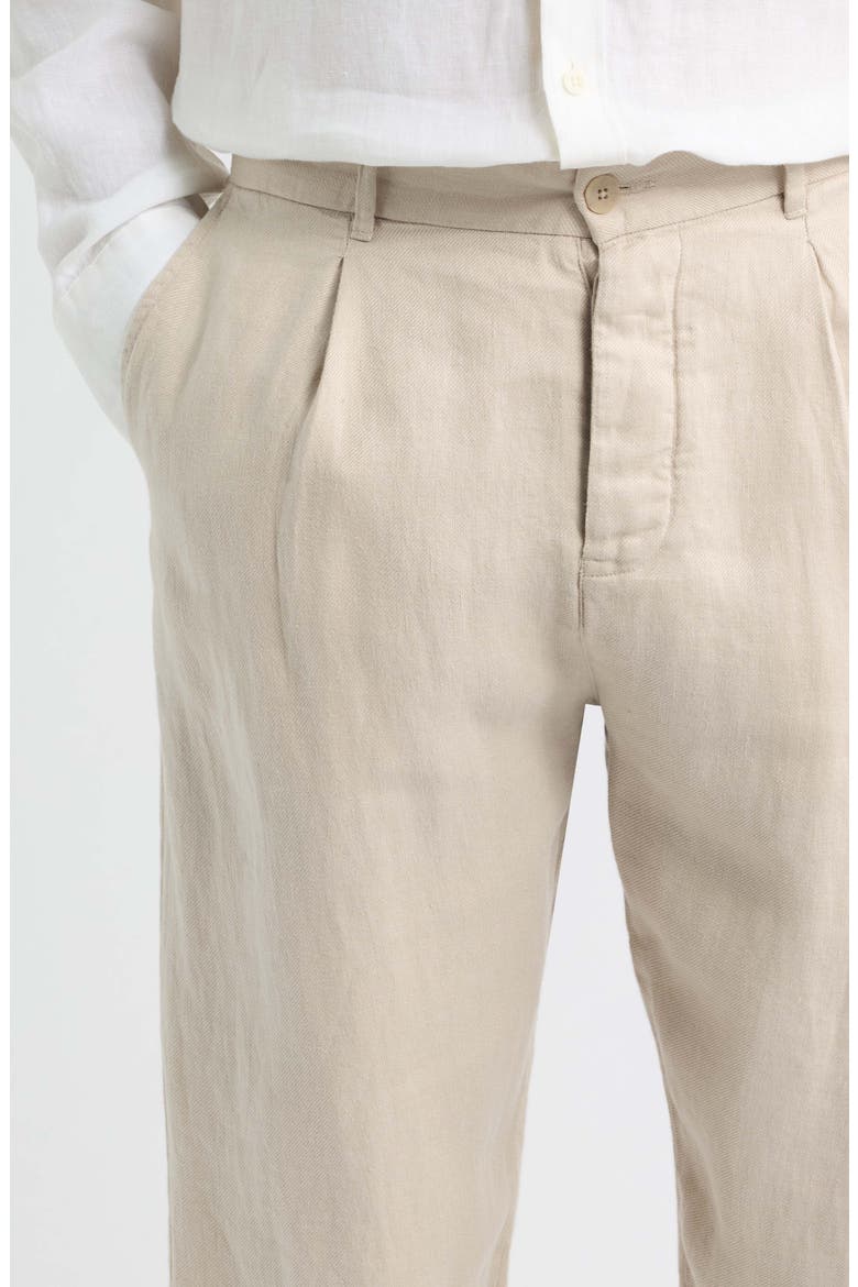 Alta Pleated Linen Trousers, Alternate, color, BONE