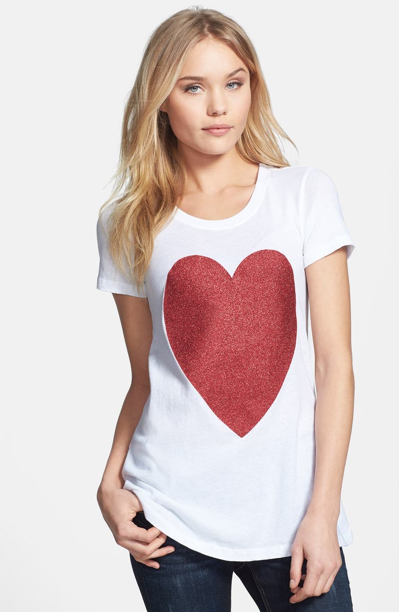 Wildfox 'Sparkle Heart' Crewneck Cotton Tee, Main, color,