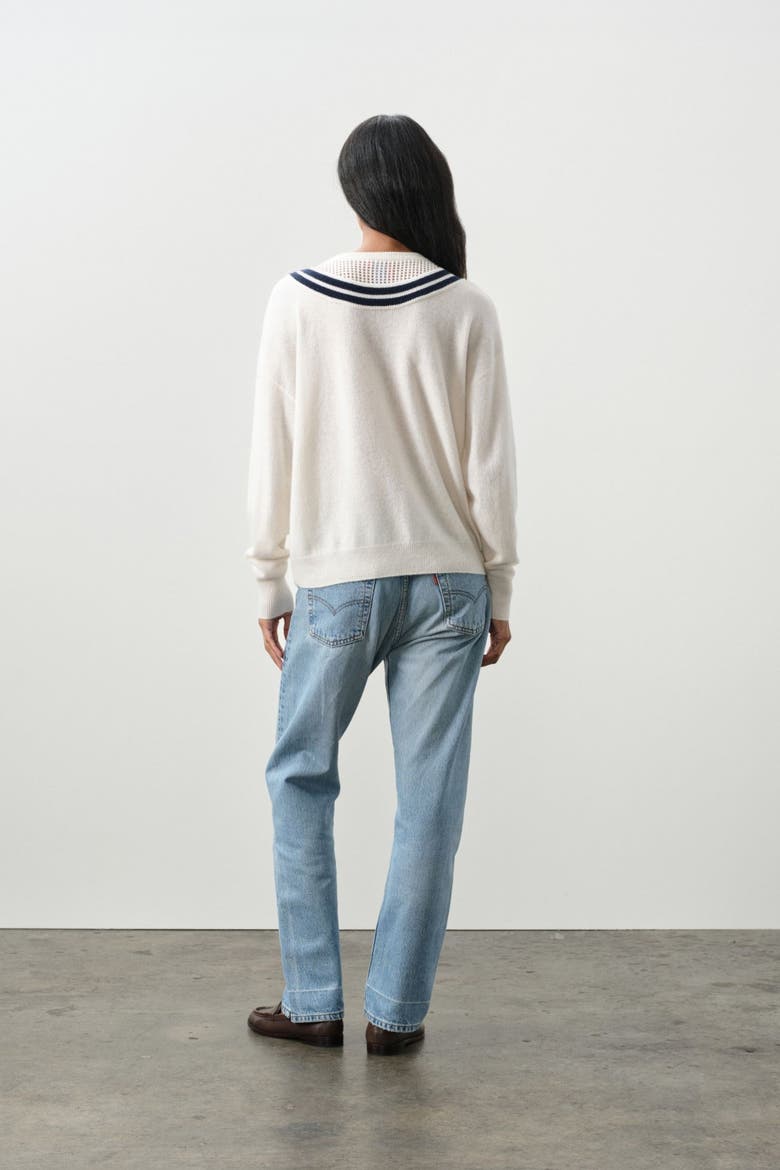 Diana Modern Tennis Sweater, Alternate, color, ECRU/CLUB NAVY