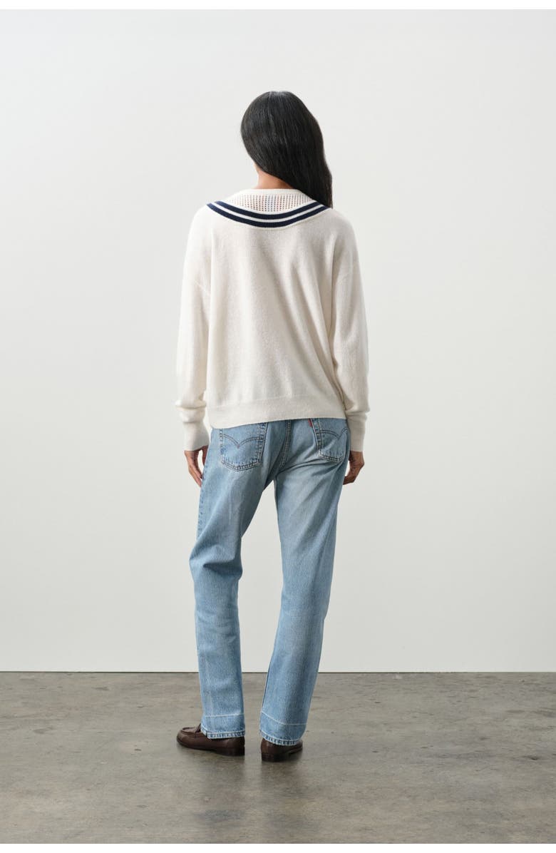 NAKED CASHMERE Diana Modern Tennis Sweater, Alternate, color, Ecru/Club Navy