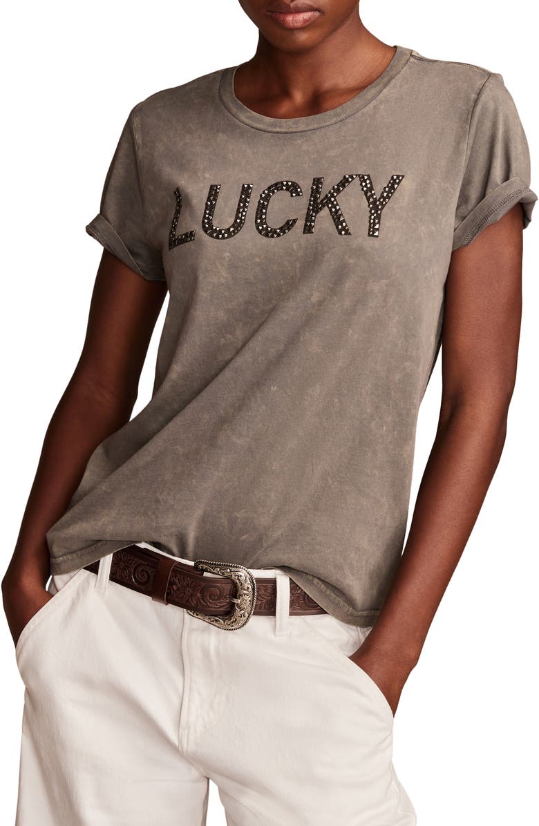 Lucky Brand Studded Lucky Logo T-Shirt, Main, color, 
