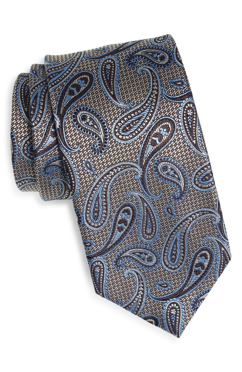 David Donahue Paisley Silk Tie, Main, color, Chocolate