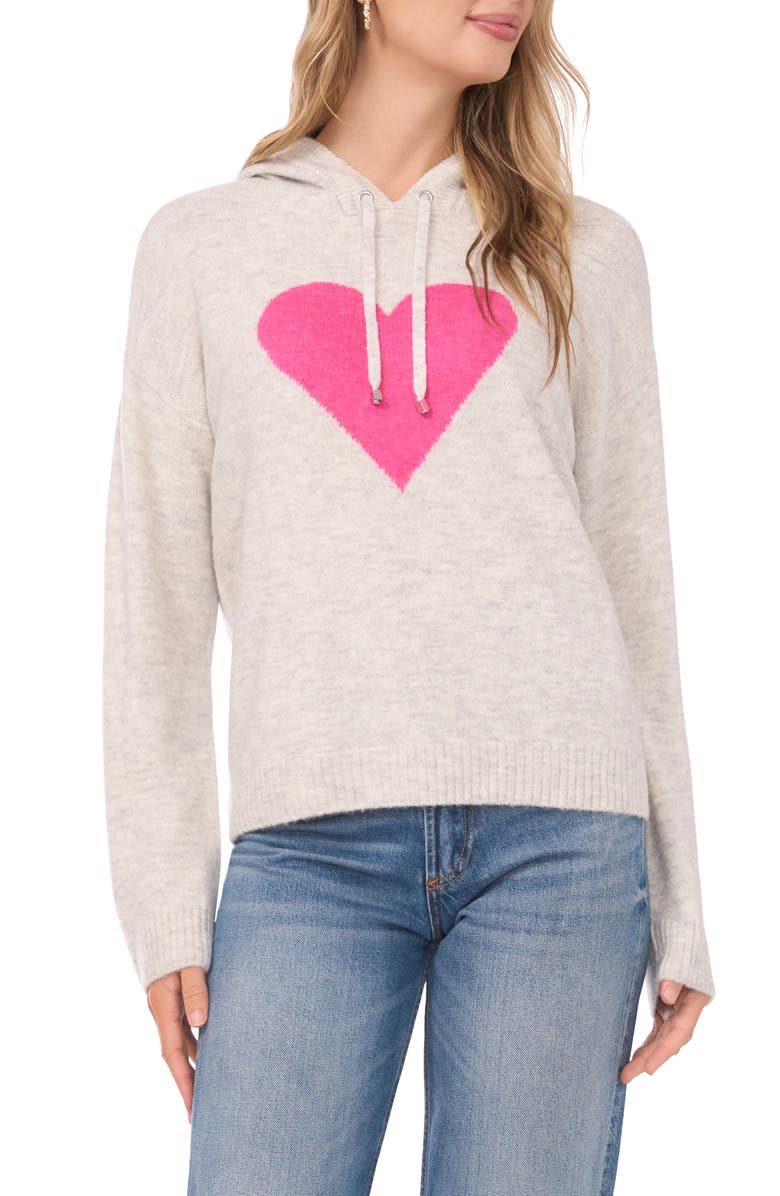Vince Camuto Intarsia Heart Sweater Hoodie, Main, color, Silver Heather