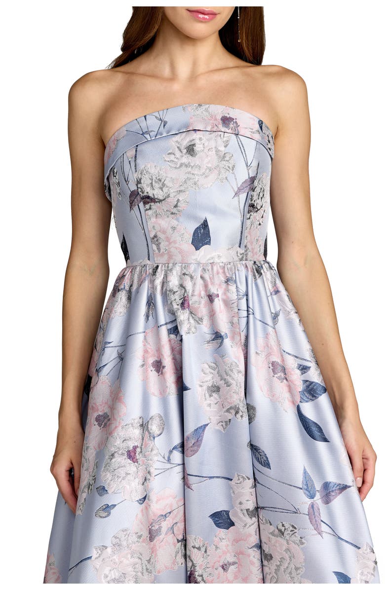 Mac Duggal Floral Brocade Strapless A Line Ballgown, Alternate, color, Blue Multi