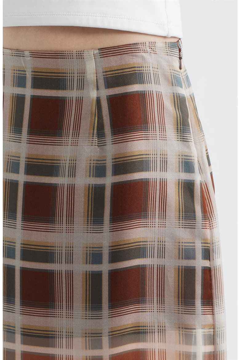 The Plaid Silk Organza Midi Skirt, Alternate, color, SILVER PEONY MULTI